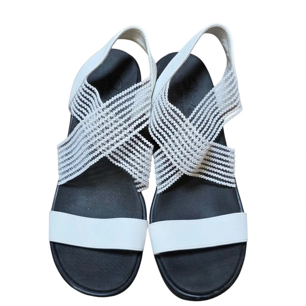 Skechers Rumble On Wedge Platform Sandals Elastic Strap Casual Comfort Shoe Sz 8